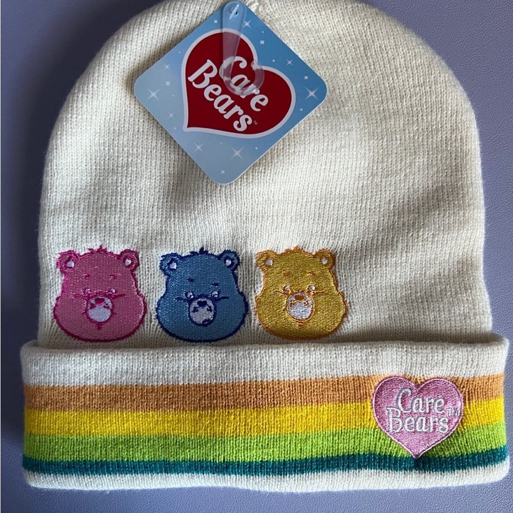 NWT Care Bears Cream Embroidered Knit Cuffed Beanie Hat One Size